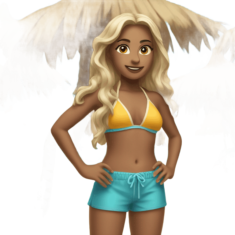 A girl in a bikini on a beach  emoji