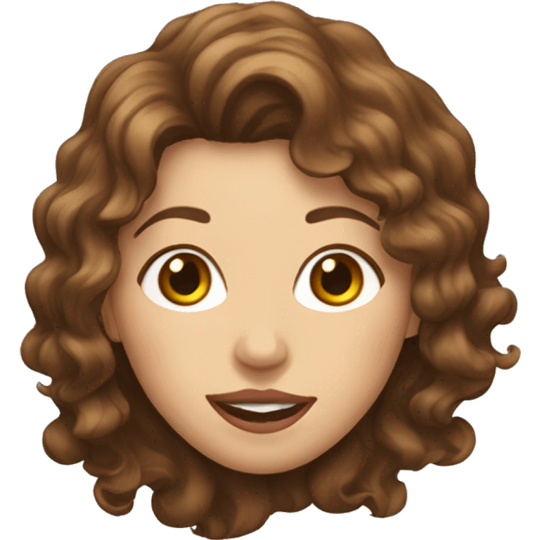 White woman with wavy brown hair sticking tongue out emoji