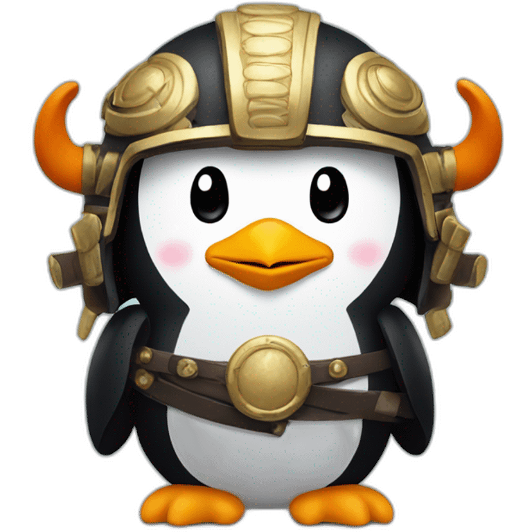 penguin with face wearing samurai helmet with big horns emoji