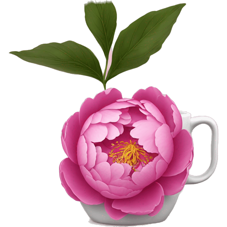 simple pink peony with a coffee mug emoji