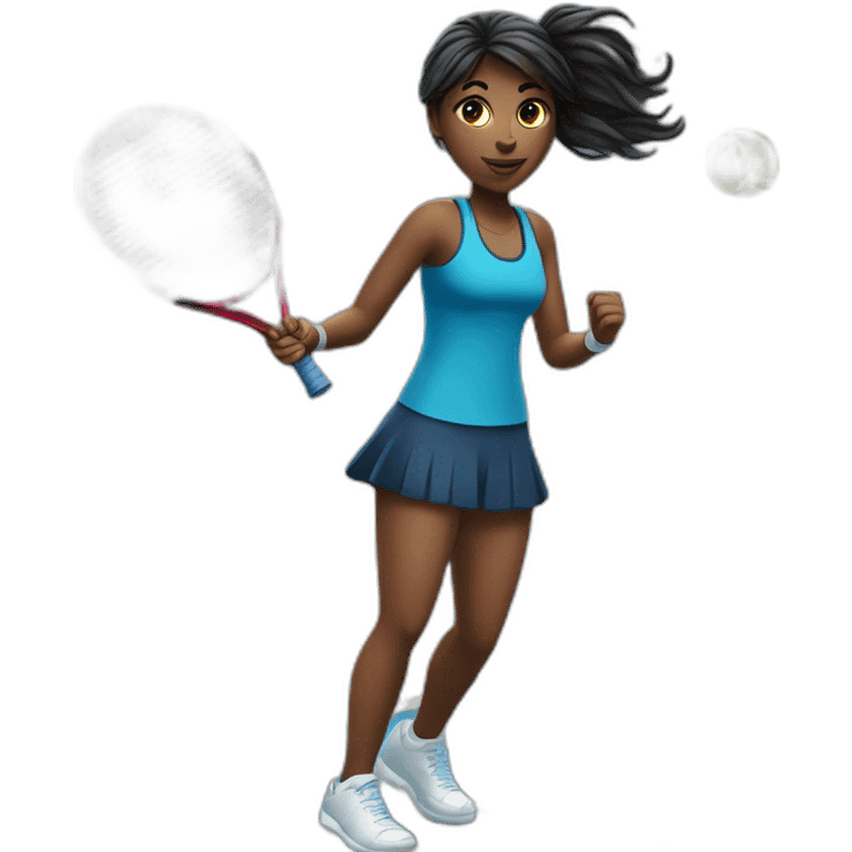 fille noir avec cheveux bleu qui joue au tennis emoji