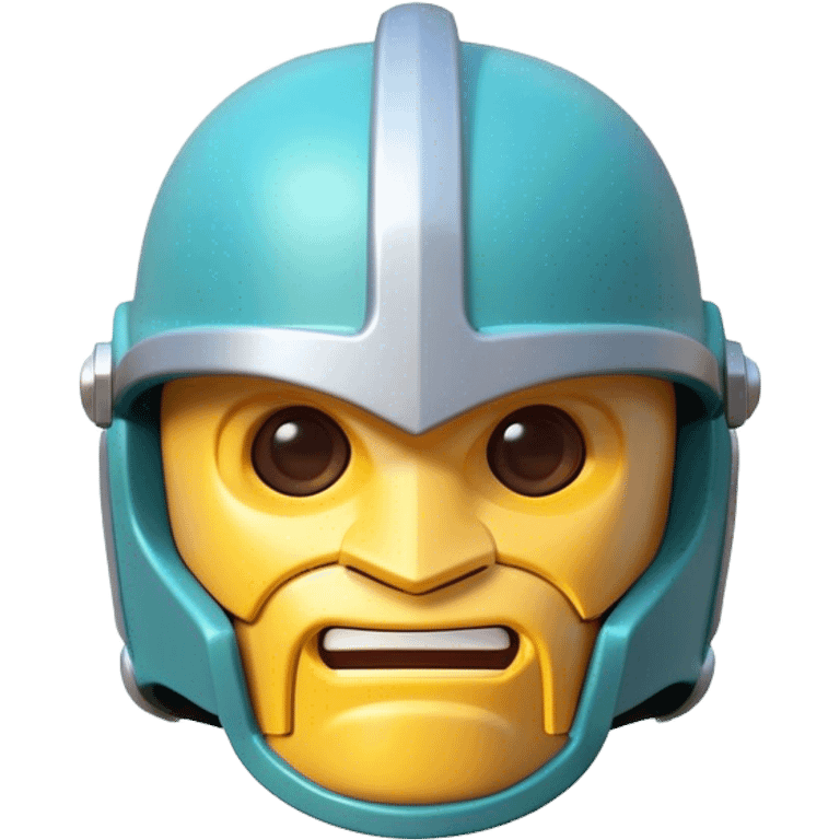 Clash of Clans aesthetic: Cinematic Playful 3D Isometric Helmet Emoji, rendered in a 3D vector-style similar to standard emojis with minimal shading and bold, simplified shapes. A compact, distinct form with signature details, softly glowing with a fantasy RPG magic charm. Simplified yet unmistakably iconic, highly detailed and consistent, glowing with a soft radiance and high shine. Stylized with a touch of heroic grandeur and a soft glowing outline, capturing the essence of a beloved gaming relic with a friendly, playful manner! emoji