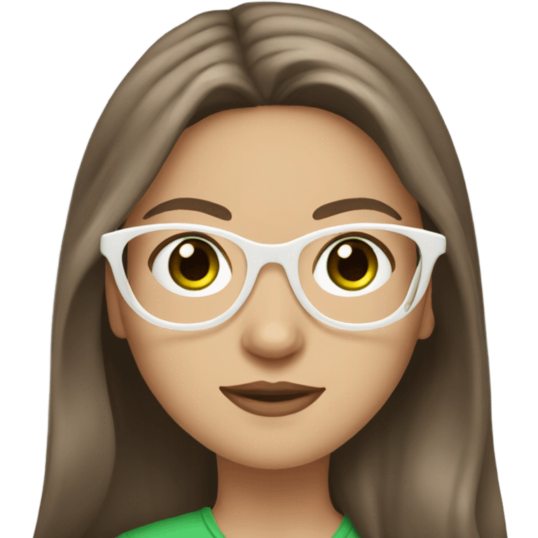 White girl with long curvy brown hair green eyes and white glasses emoji