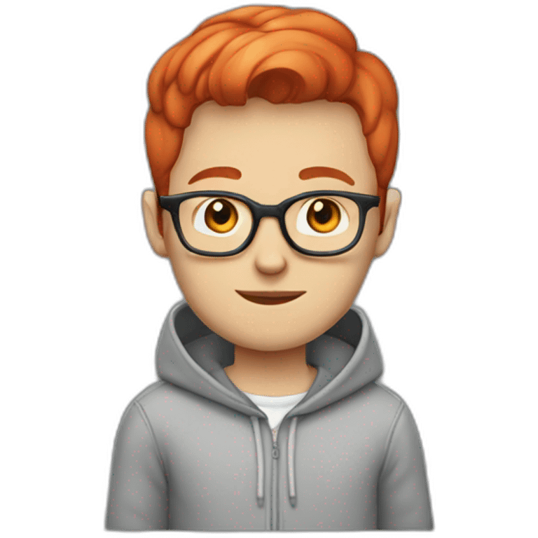 white kid with short red hair styled in a combover with gray hoodie and glasses emoji