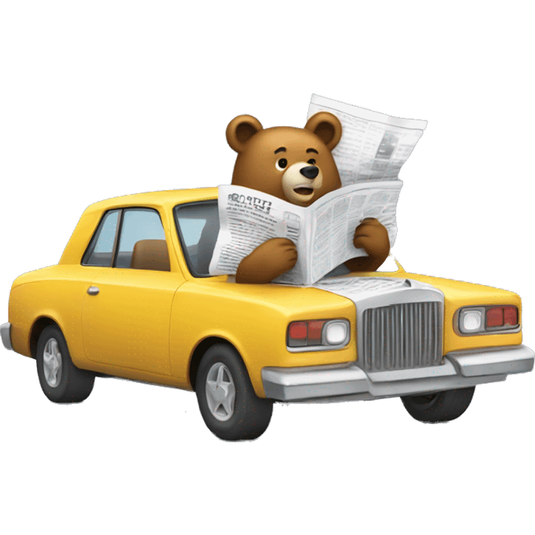 bear holding newspaper driving fast car emoji