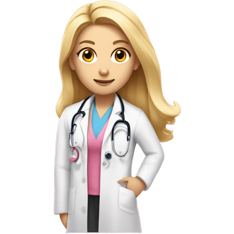 Long blonde hair doctor in pink undershirt white coat over pink stethoscope  emoji