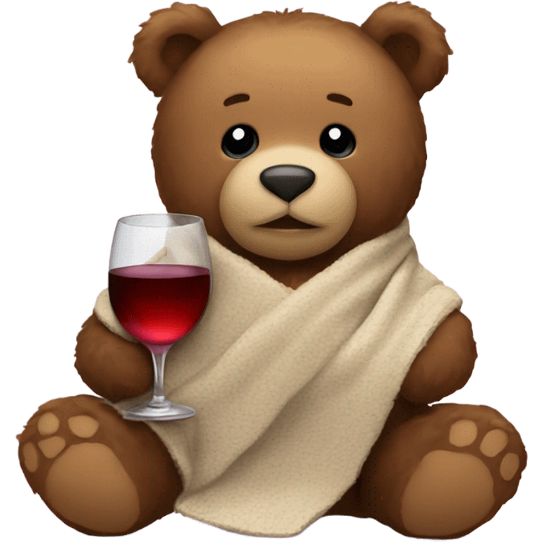 Teddy bear with blanket and wine glass emoji