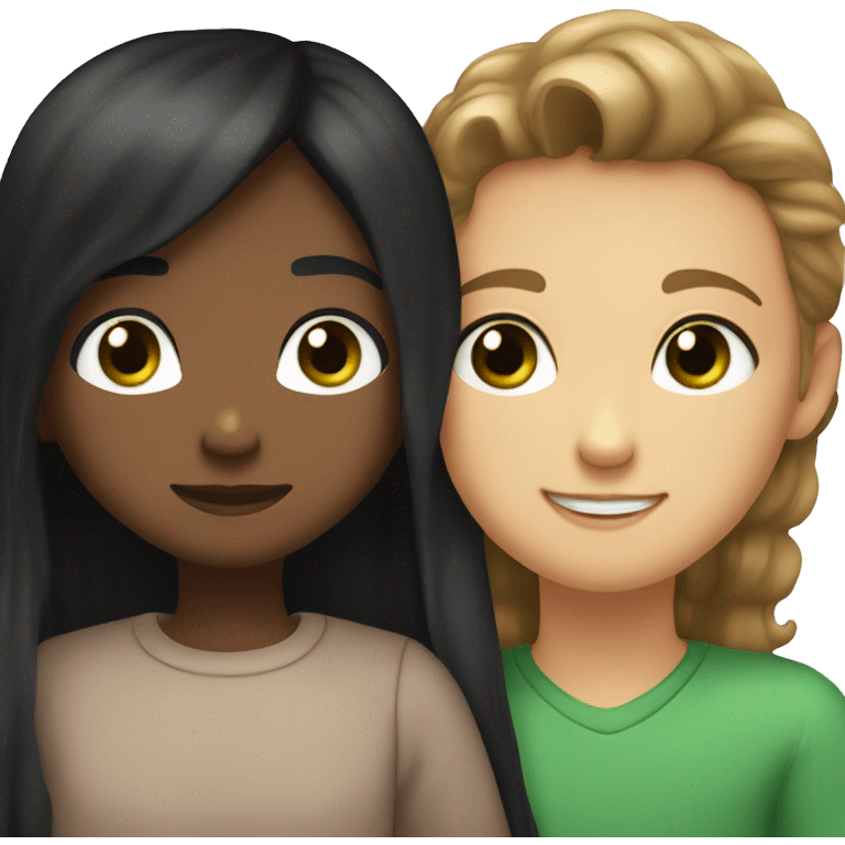 a boy with brown eyes and brown short  hairs hug a girl with green eyes and long black hair  emoji