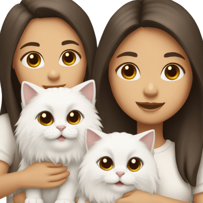 Dark brown straight hair girl with holding two fluffy Siberian white cat  emoji