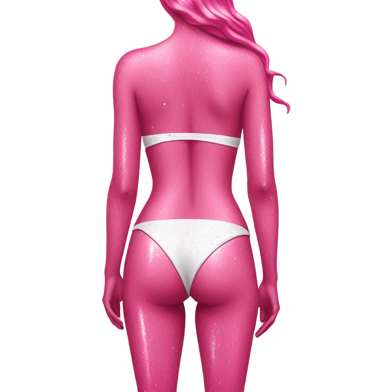 Woman backwards wearing glittery-pink bikini with dripping white paint  emoji