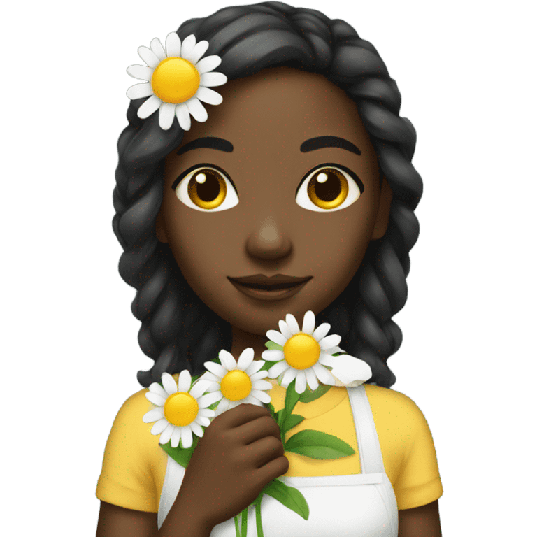 Black girl holding Daisy flowers emoji