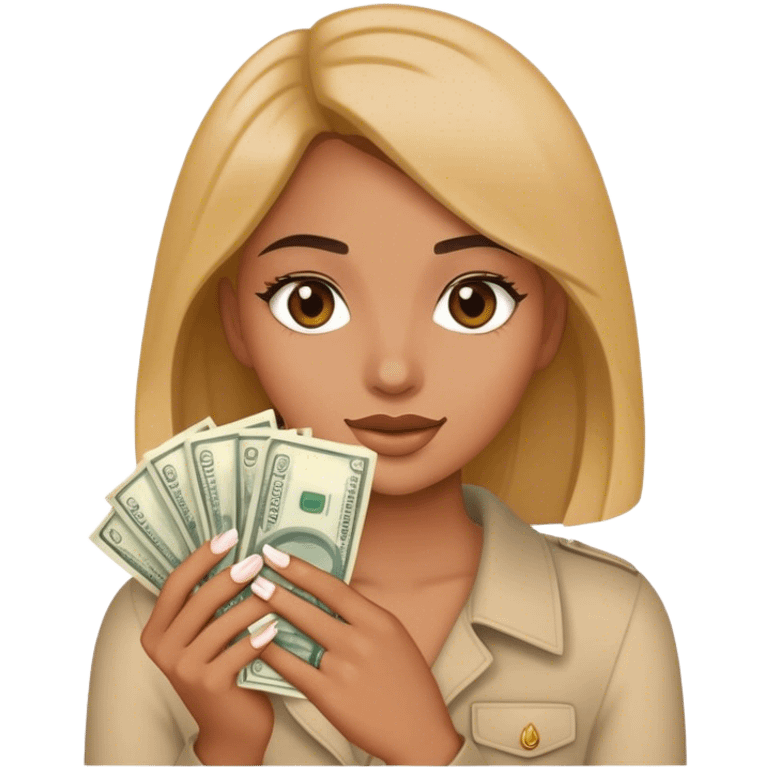 Emoji of a girl with her nails did and money emoji