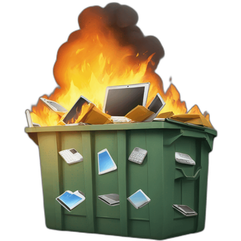 dumpster full of laptops on fire emoji