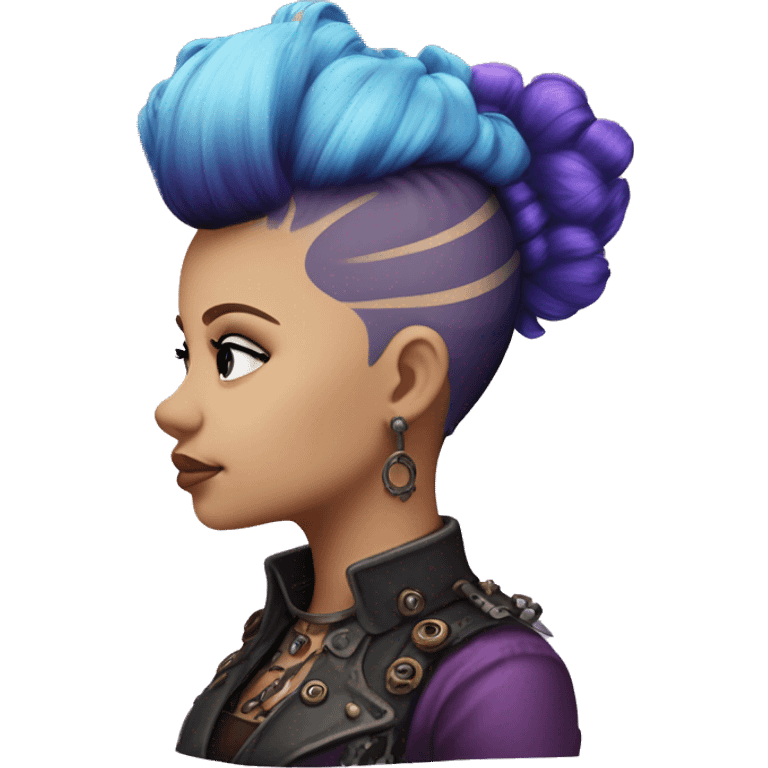 steampunk profile short hair faux-hawk mohawk purple blue pink victorian on Caucasian girl with small nose round fat face emoji