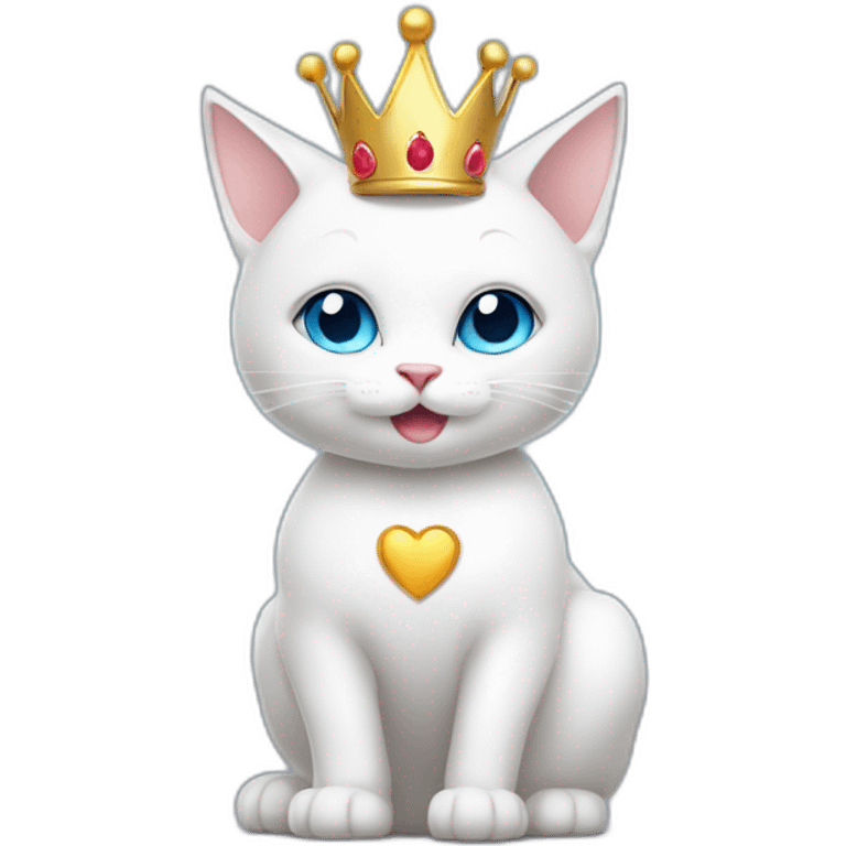 white cat with blue eyes and a crown on its head bites the heart with its paws emoji