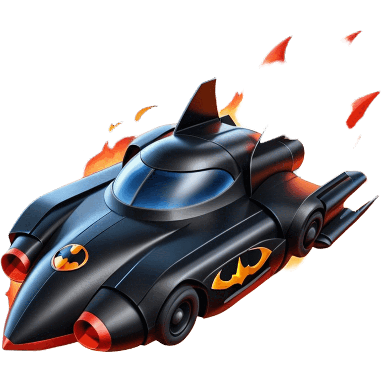 batmobile in rocket ship boom rocket at take-off in fire france ! emoji