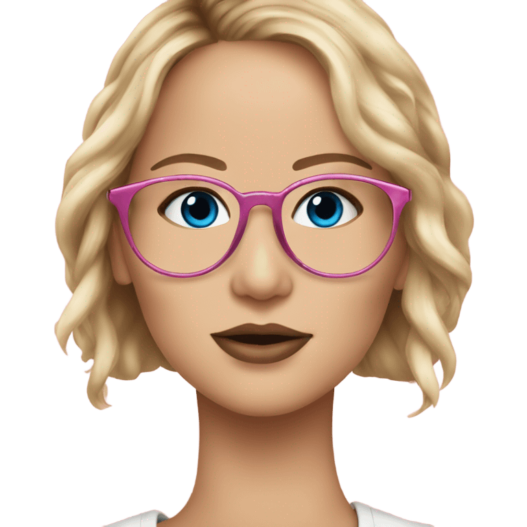 Jennifer Lawrence,  blu eyes wearing glasses and pink kisses emoji