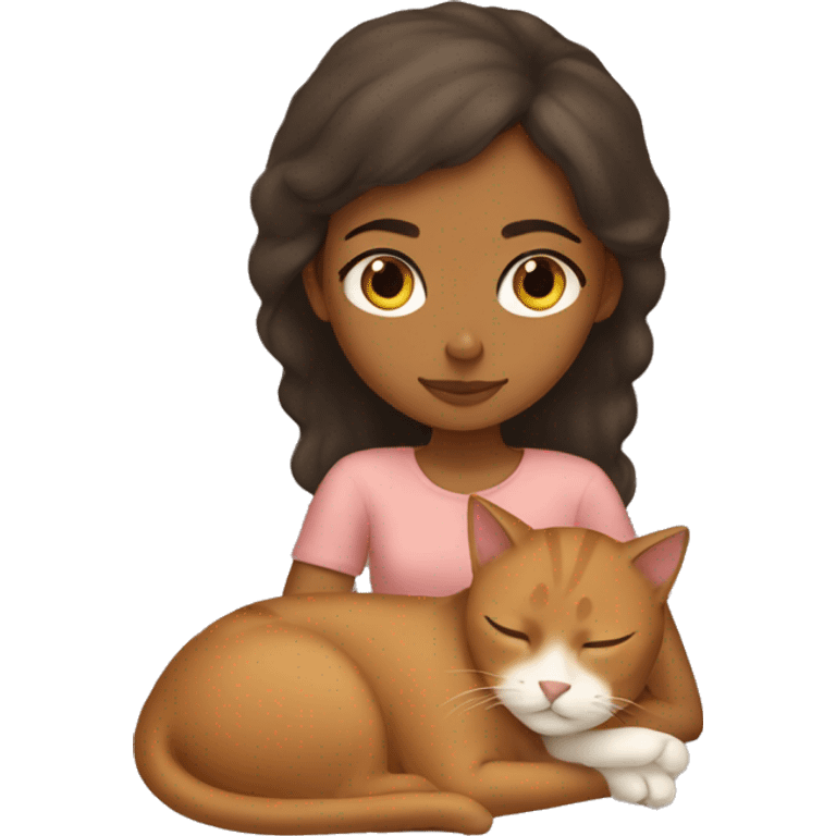 Brown girl sleeping with tan cat emoji