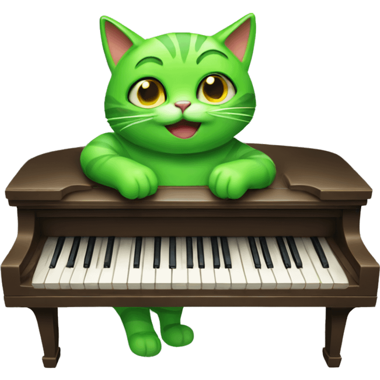 Bright green cat playing piano  emoji