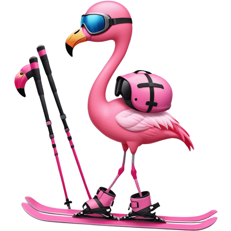 A Skiing Flamingo with ski helmet, ski goggles , ski and ski boots emoji