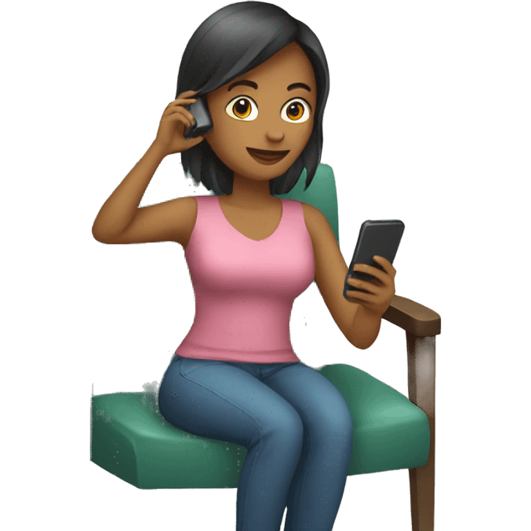 women sitting on chair with phone emoji