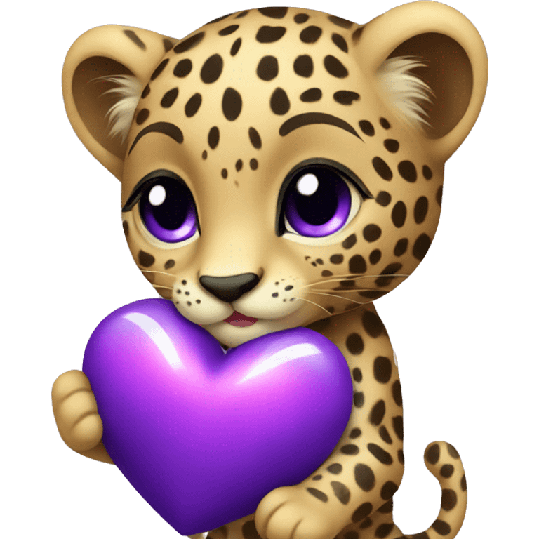 Baby leopard holding a purple heart  emoji