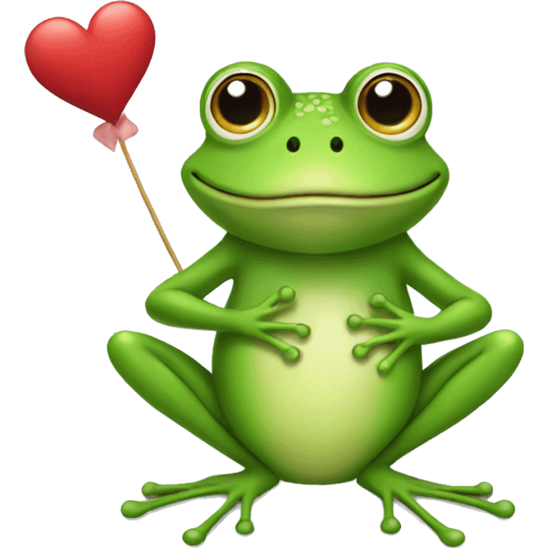 A frog holding a heart emoji