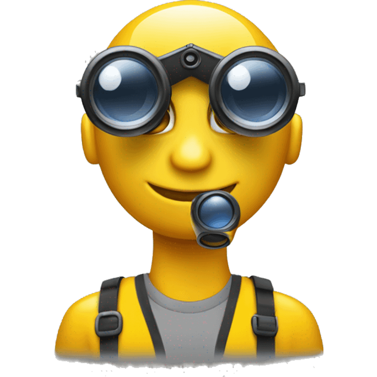 Yellow circle emoji holding binoculars with a smirk emoji