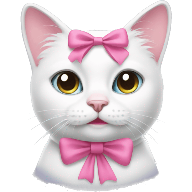 White cat with a pink bow emoji