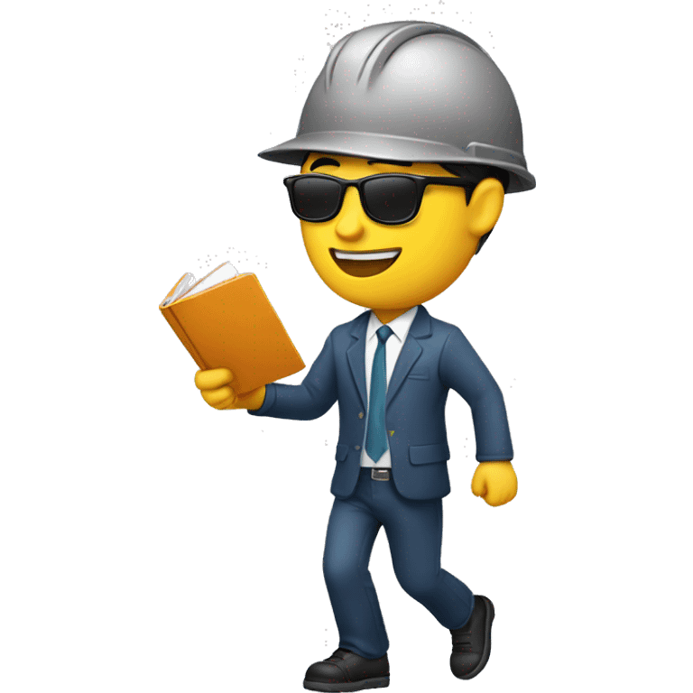 Asian Engineer emoji with suit and hard hat white holding folder smiling and running and shades and safety jacket emoji