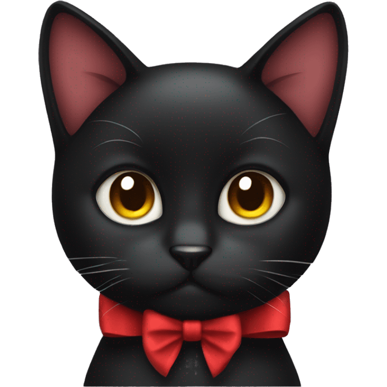 A black cat wearing a red bow emoji