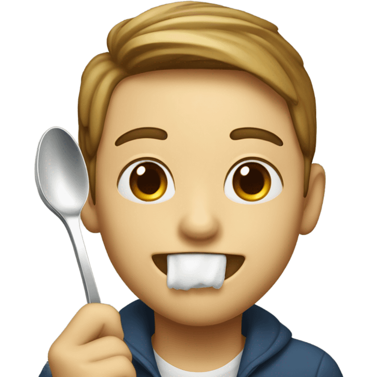 Smiling while using a spoon to smell sugar  emoji