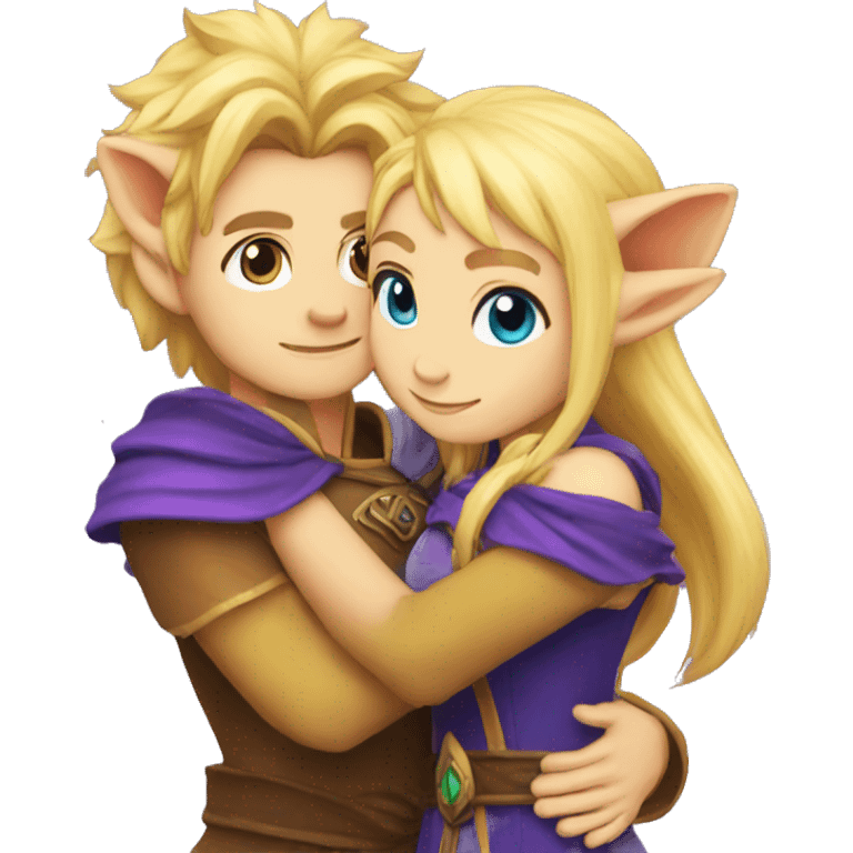 A lion and a blonde elf mage hugging emoji