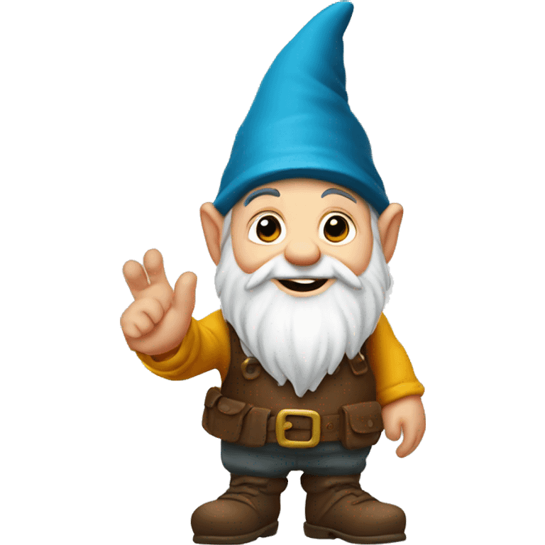 Gnome with the back of his left hand in front of him with all his fingers pointing up emoji