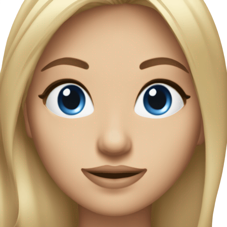 Une femme avec les cheveux long lisse et blond, elle a les yeux bleus et a du mascara emoji