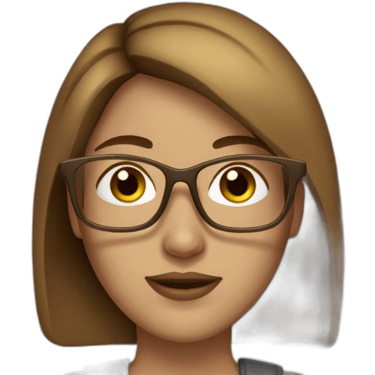  woman with straight brown hair, freckles and gold glasses. emoji