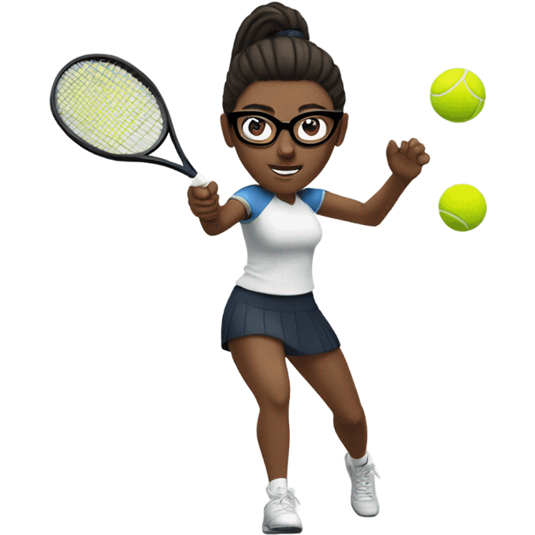 White woman long dark hair glasses hitting tennis ball has glasses and pony tail  emoji