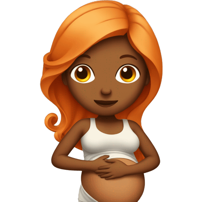 Tan girl with long orange hair holding pregnant stomach emoji