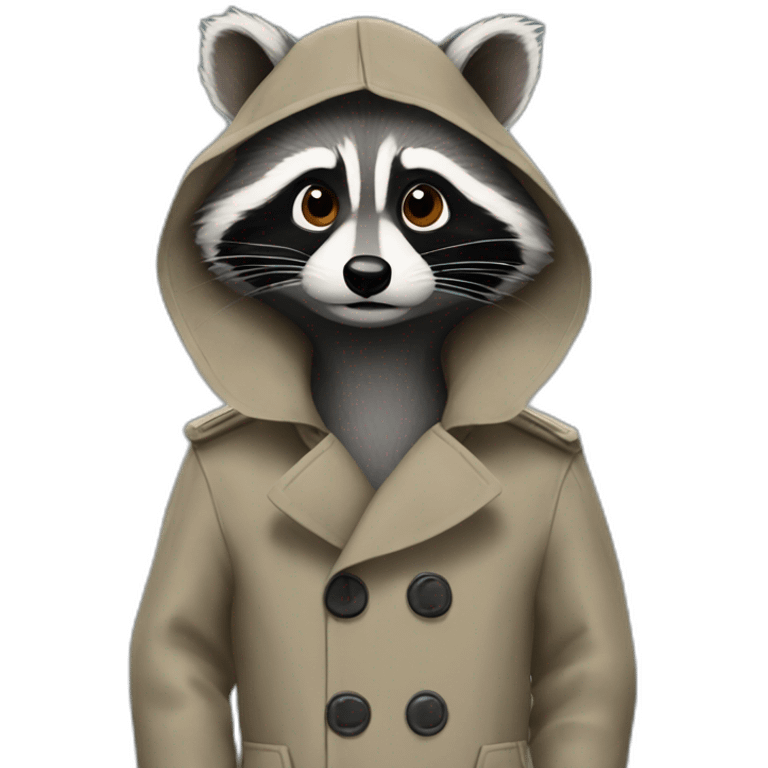 Three raccoons in a trench coat emoji