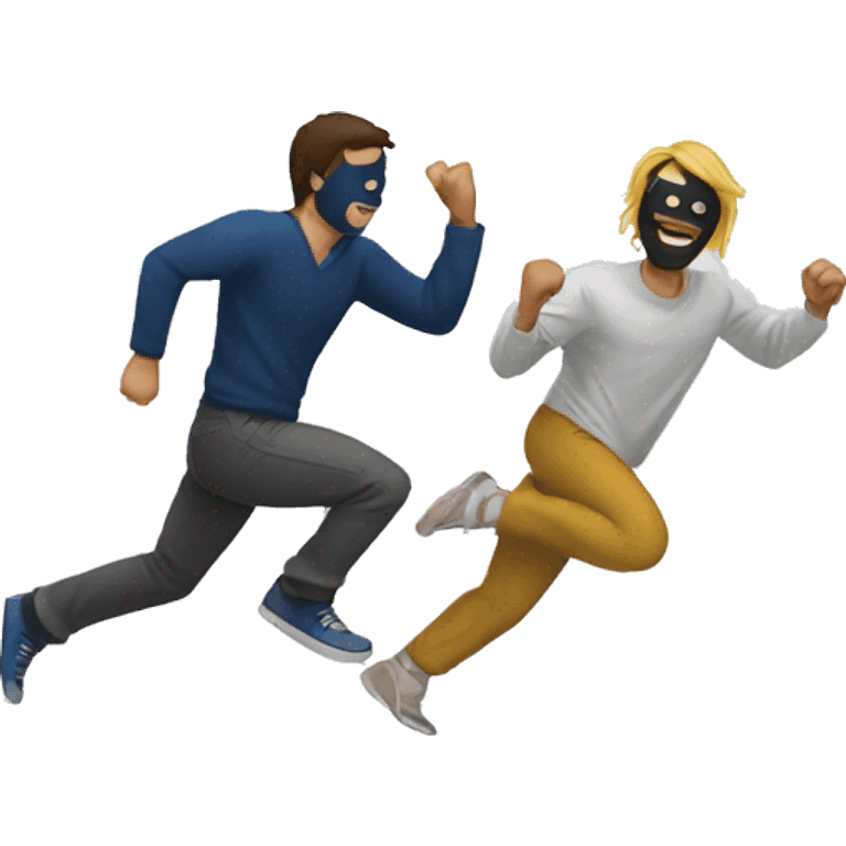 a guy getting chased by a masked man emoji