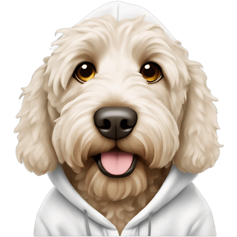 Labradoodle wearing white hoodie emoji