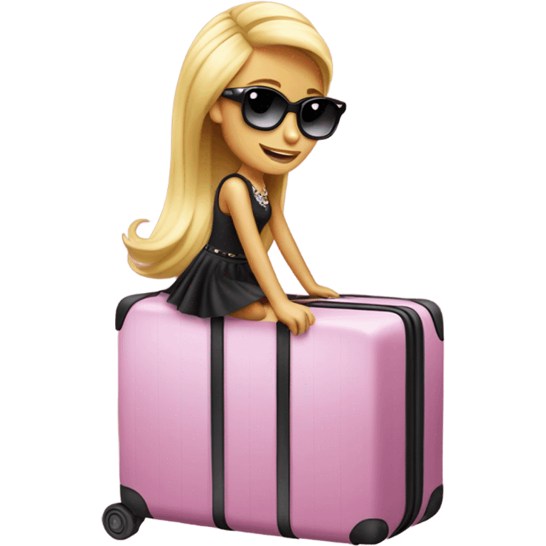 Paris Hilton riding a suitcase emoji