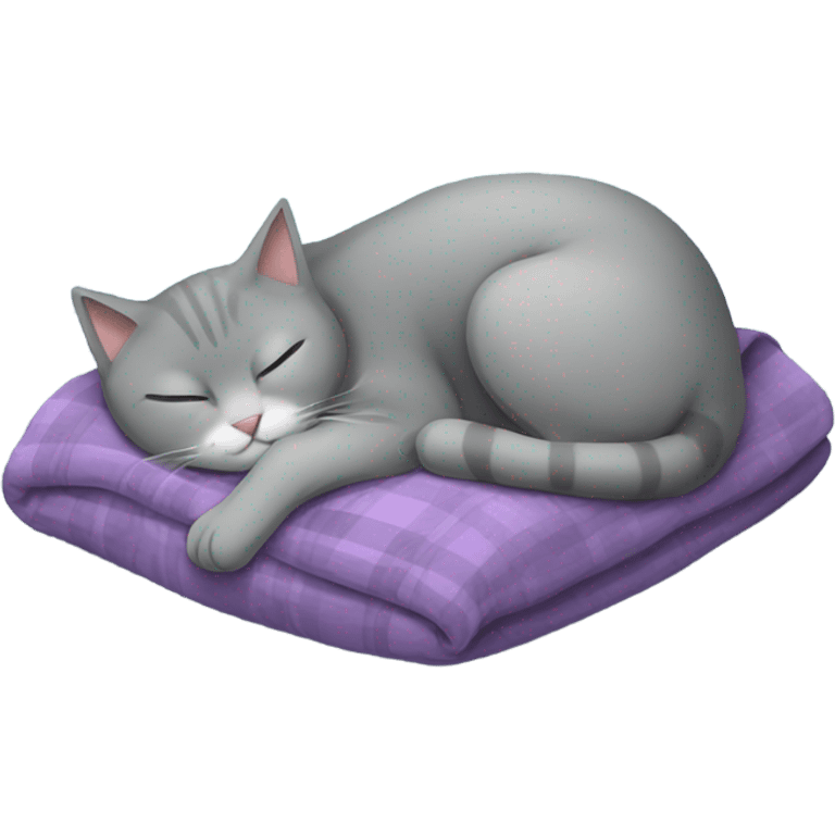 Gray Cat sleeps on a pillow covered with a blanket emoji