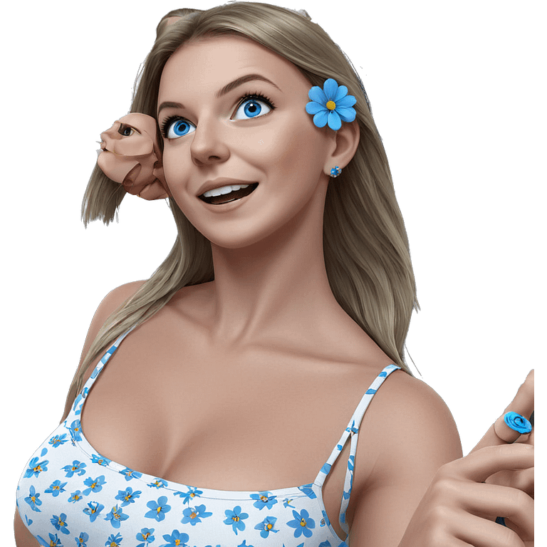 girl with blue eyes and flower emoji