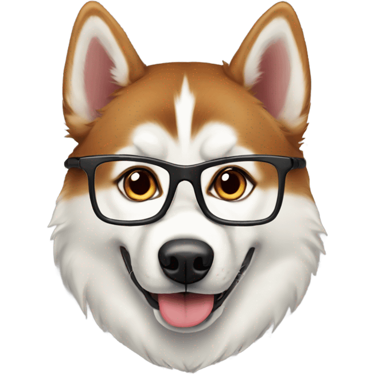 Red Siberian husky with glasses emoji