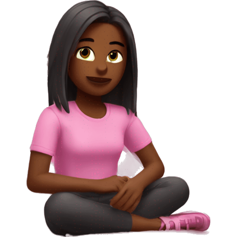 girl in a pink room playing roblox emoji