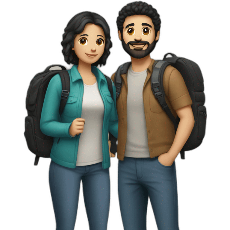 White Couple, he with beard and black hair, both have backpacks emoji