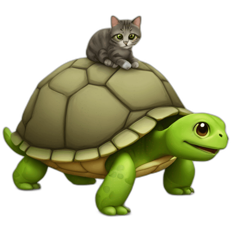 Un chat sur une tortue emoji