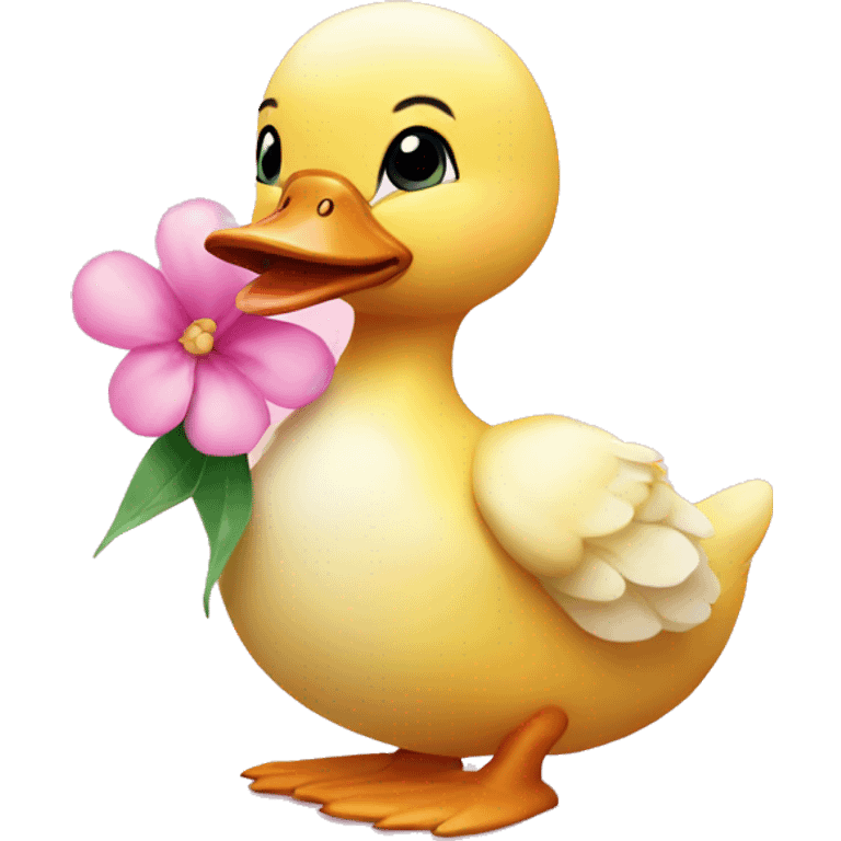 duckling holding pink flower emoji