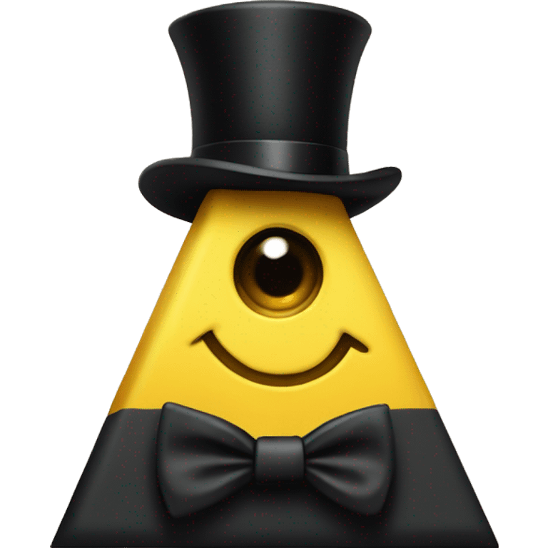 Yello triangle with one single eye, black top hat and bowtie emoji